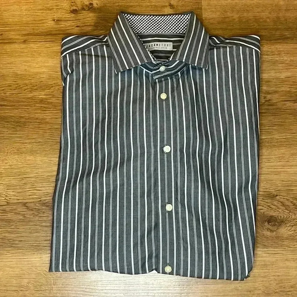 Jack Stone by Thomas Dean Men’s XL Button Down Gray & White Shirt - Picture 1 of 8